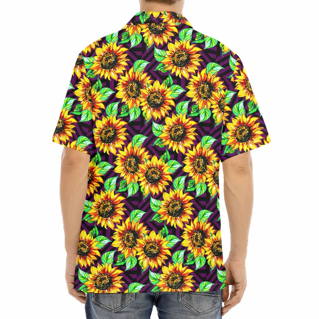 Purple Trippy Sunflower Pattern Print Aloha Shirt