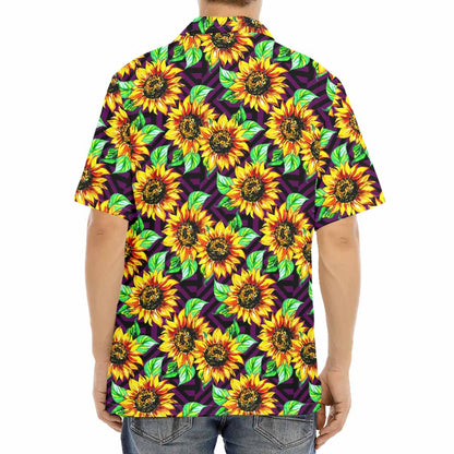 Purple Trippy Sunflower Pattern Print Aloha Shirt