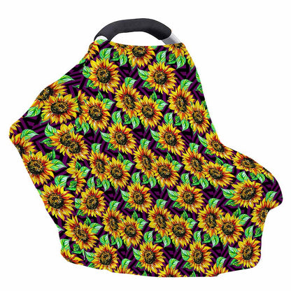 Purple Trippy Sunflower Pattern Print Baby Seat Cover