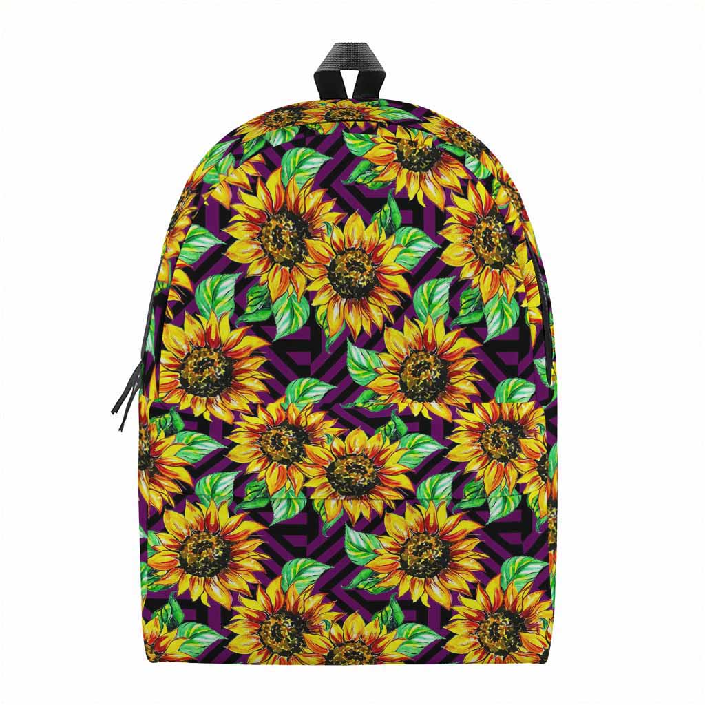 Purple Trippy Sunflower Pattern Print Backpack