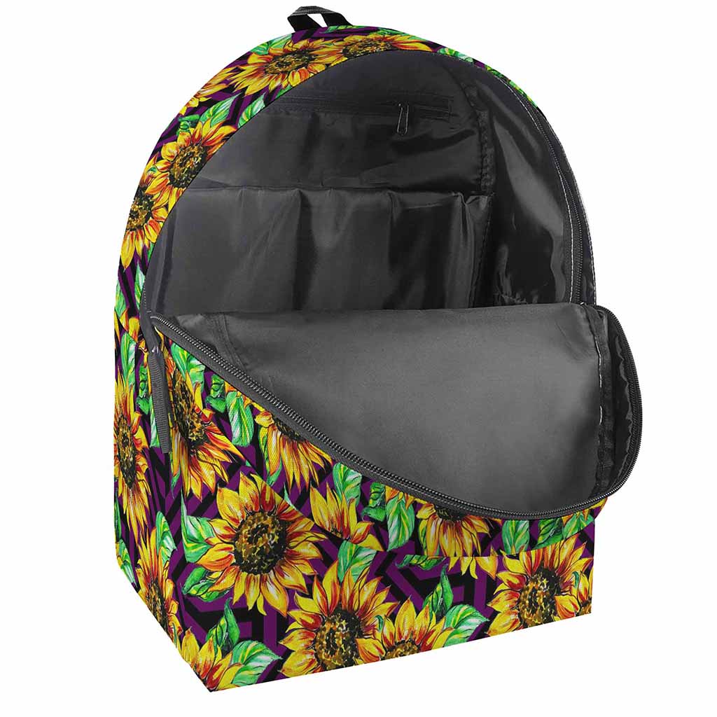 Purple Trippy Sunflower Pattern Print Backpack