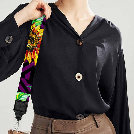 Purple Trippy Sunflower Pattern Print Bag Strap