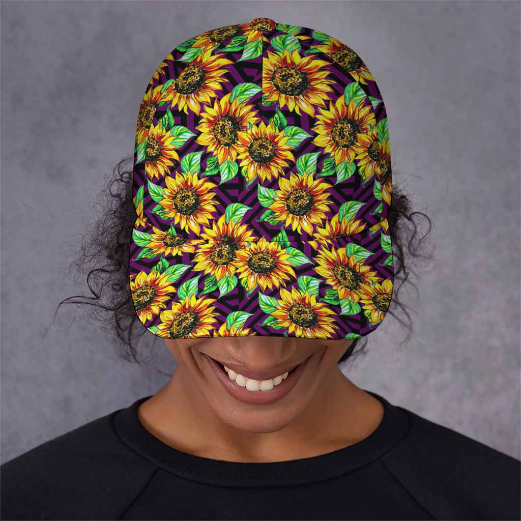 Purple Trippy Sunflower Pattern Print Baseball Cap