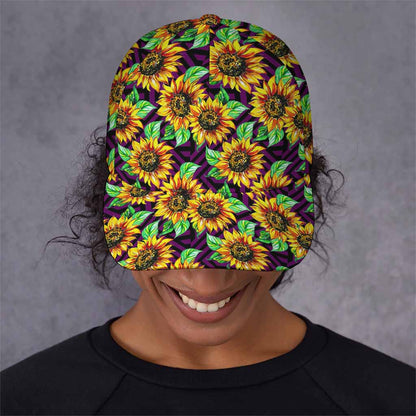 Purple Trippy Sunflower Pattern Print Baseball Cap