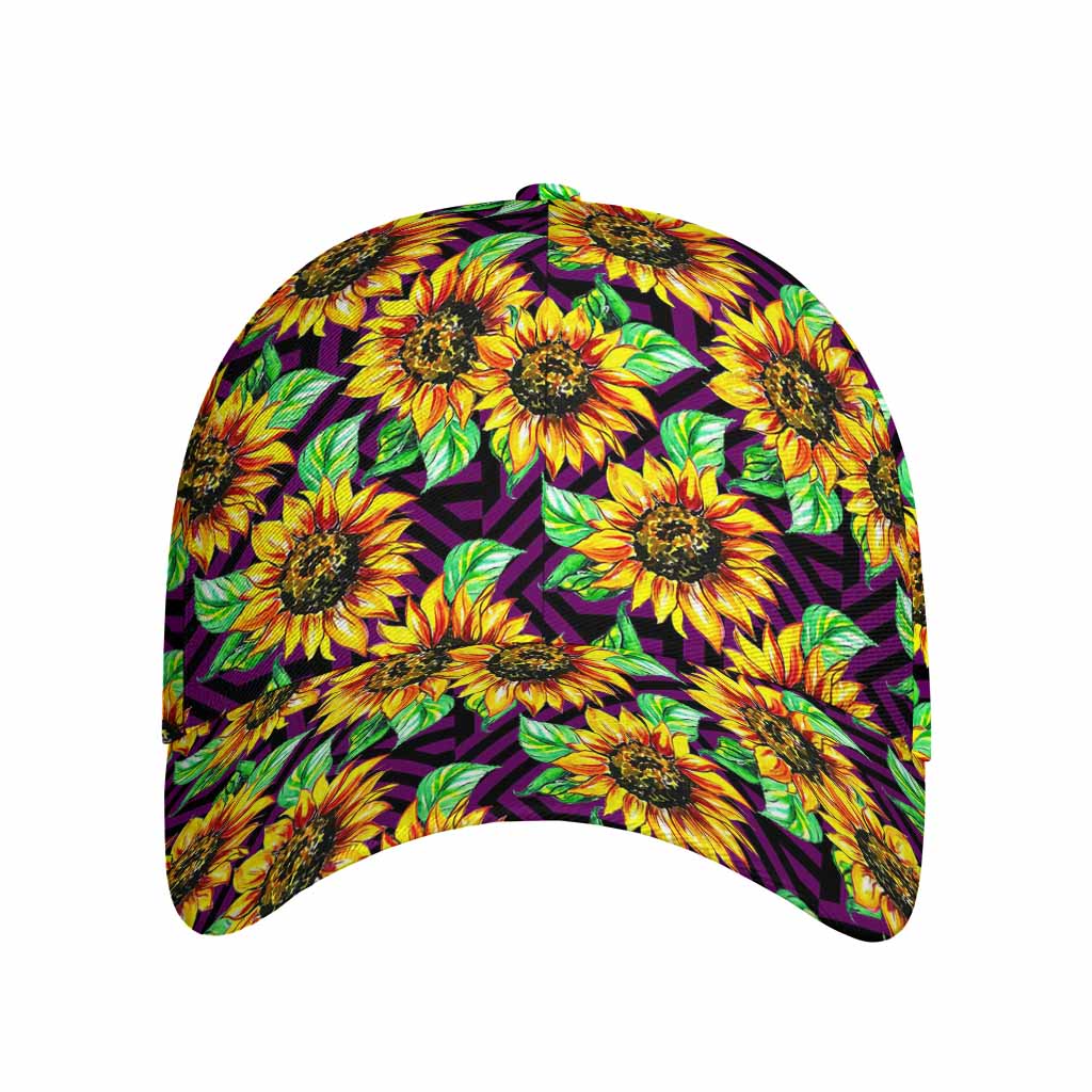 Purple Trippy Sunflower Pattern Print Baseball Cap