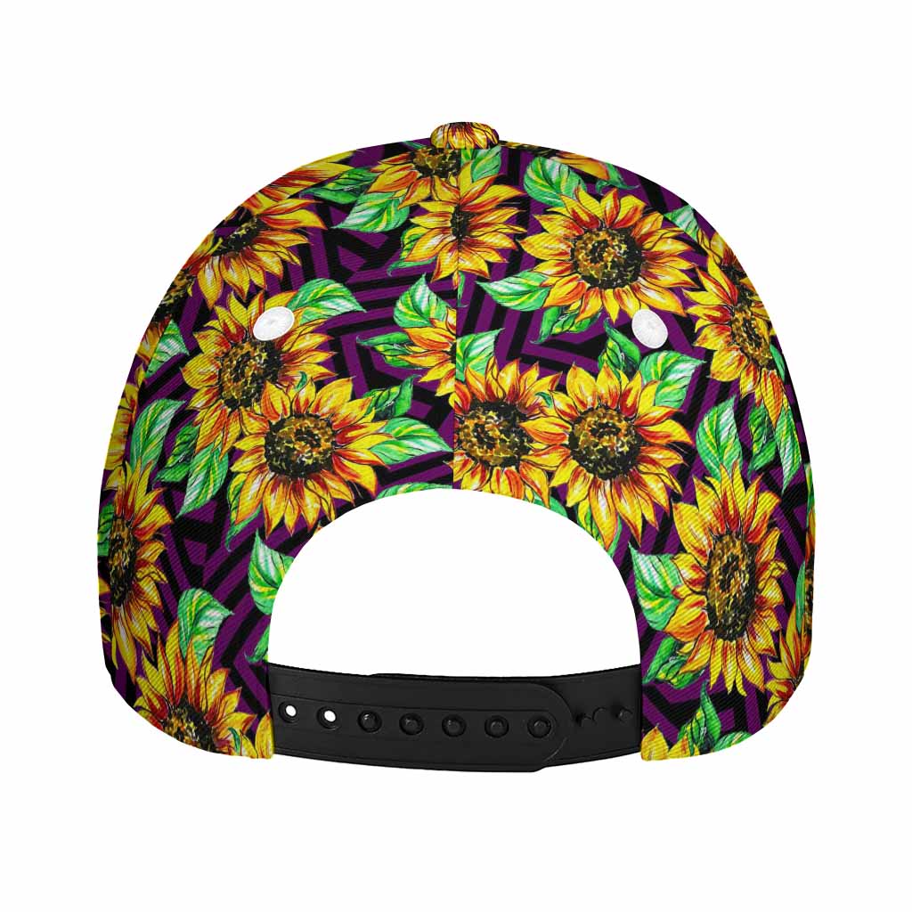 Purple Trippy Sunflower Pattern Print Baseball Cap