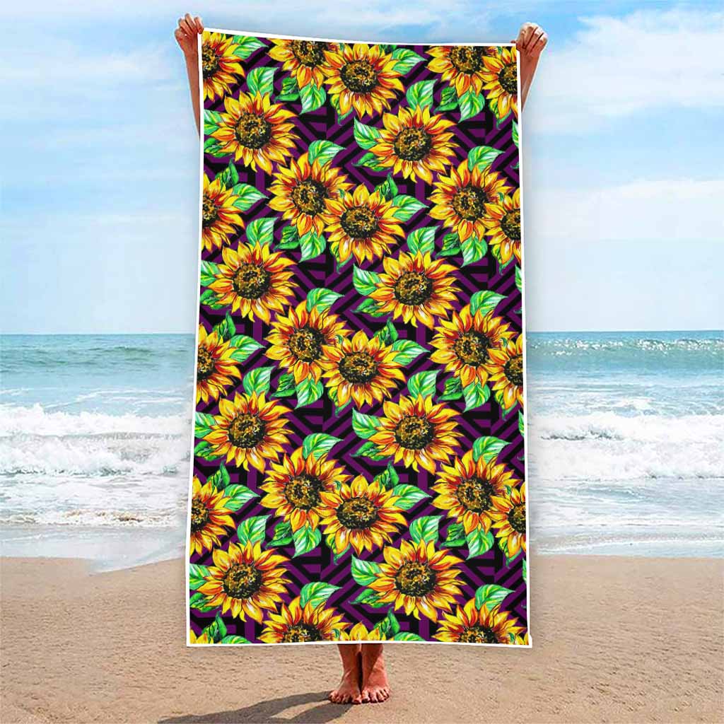 Purple Trippy Sunflower Pattern Print Beach Towel