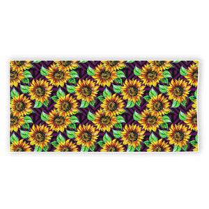 Purple Trippy Sunflower Pattern Print Beach Towel