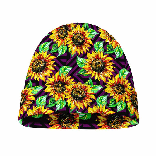Purple Trippy Sunflower Pattern Print Beanie