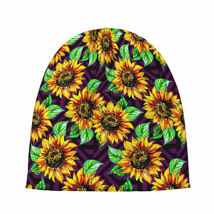 Purple Trippy Sunflower Pattern Print Beanie