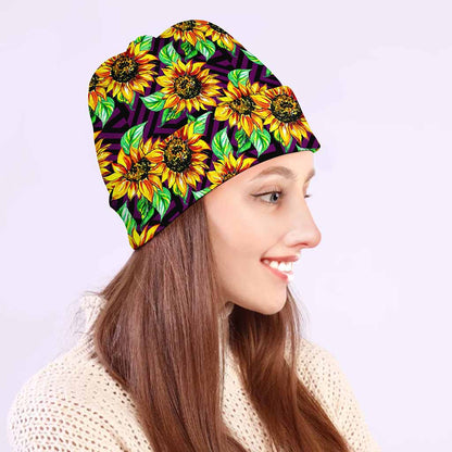 Purple Trippy Sunflower Pattern Print Beanie