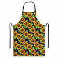 Purple Trippy Sunflower Pattern Print Bib Apron With Pocket