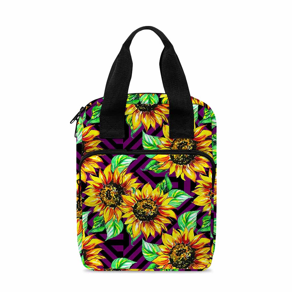 Purple Trippy Sunflower Pattern Print Bible Tote Bag