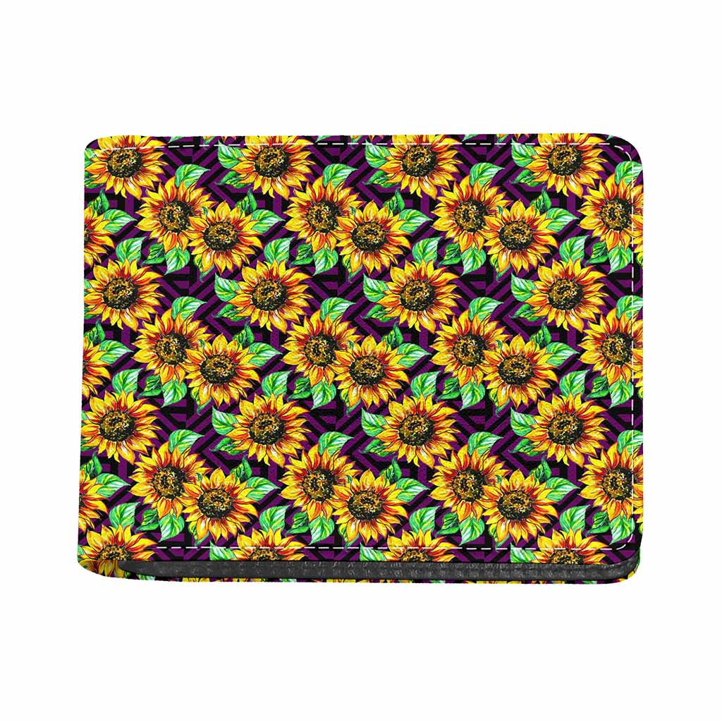 Purple Trippy Sunflower Pattern Print Bifold Wallet