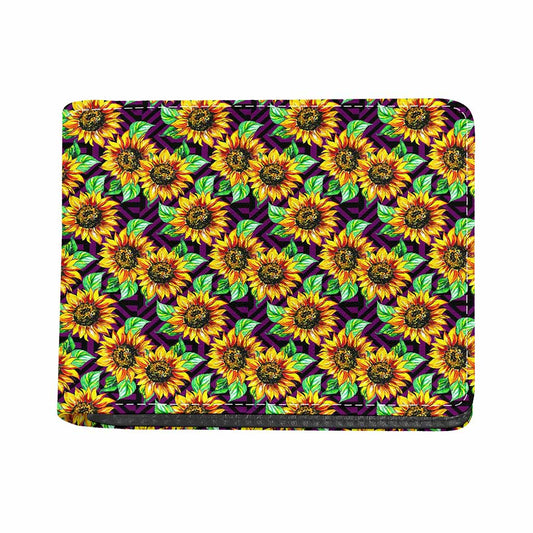 Purple Trippy Sunflower Pattern Print Bifold Wallet