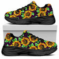 Purple Trippy Sunflower Pattern Print Black Chunky Shoes