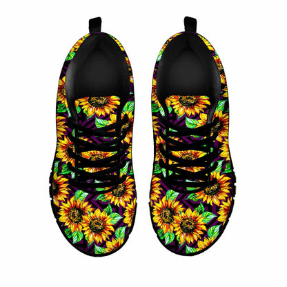 Purple Trippy Sunflower Pattern Print Black Running Shoes