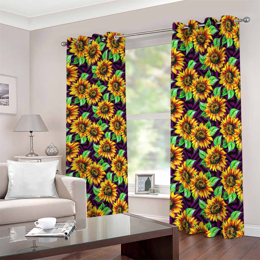 Purple Trippy Sunflower Pattern Print Blackout Grommet Curtains