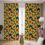 Purple Trippy Sunflower Pattern Print Blackout Pencil Pleat Curtains