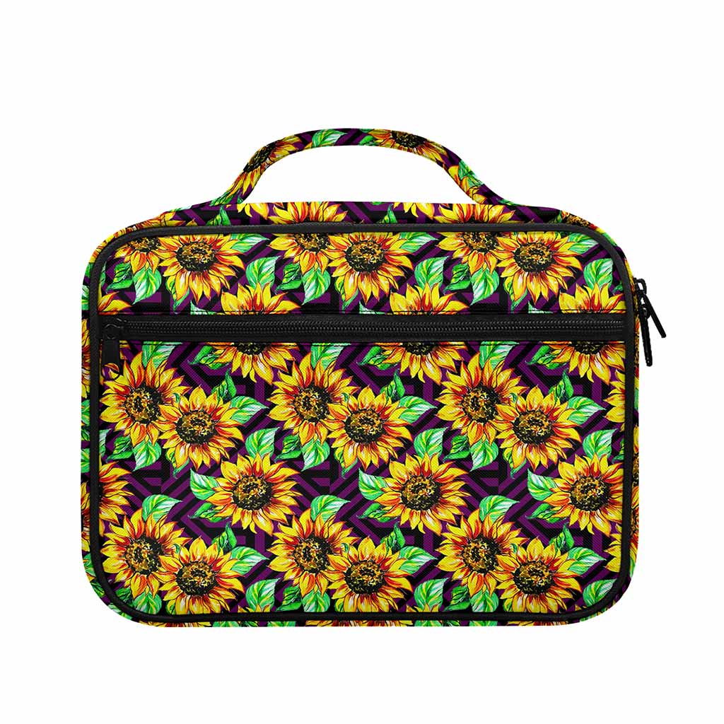 Purple Trippy Sunflower Pattern Print Briefcase Bible Bag