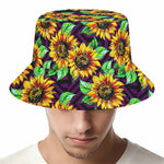 Purple Trippy Sunflower Pattern Print Bucket Hat