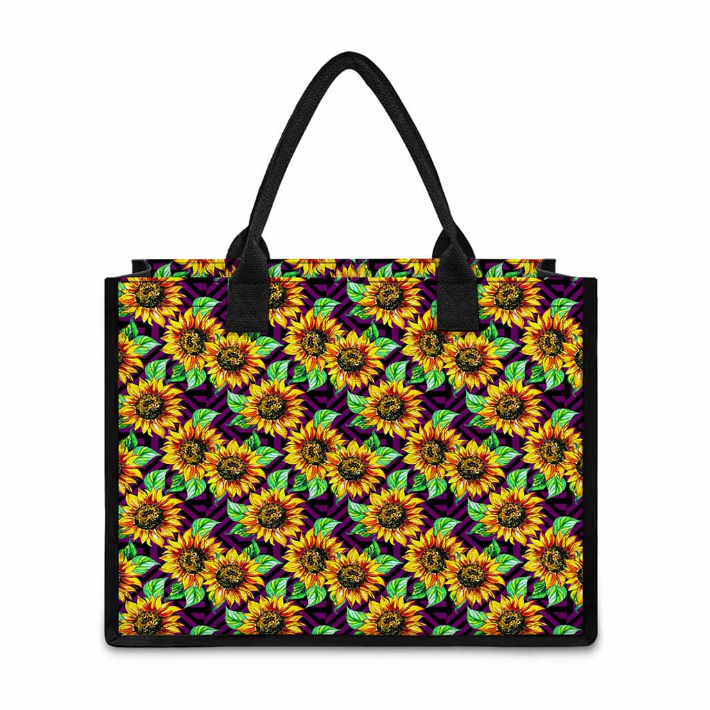 Purple Trippy Sunflower Pattern Print Canvas Tote Bag