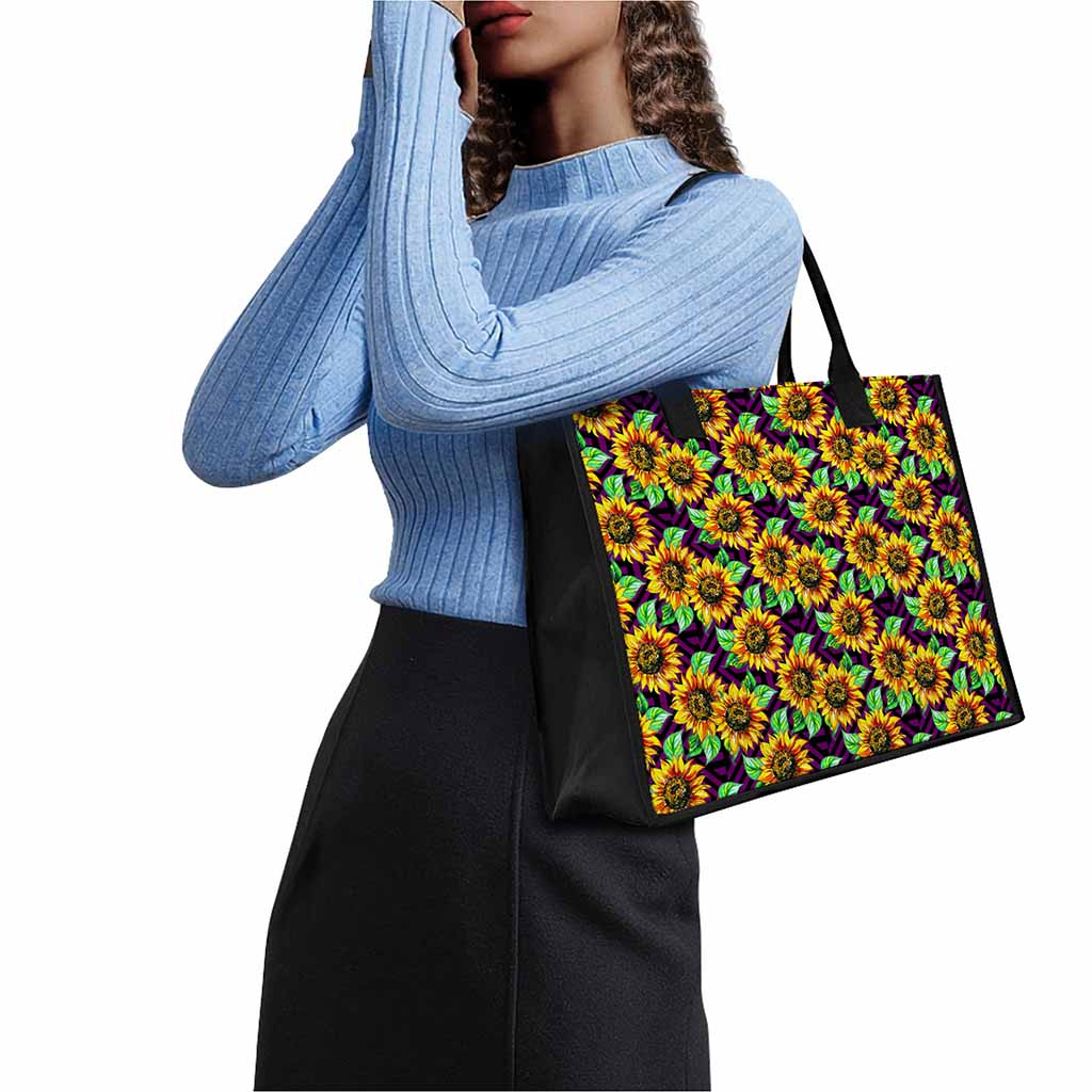 Purple Trippy Sunflower Pattern Print Canvas Tote Bag