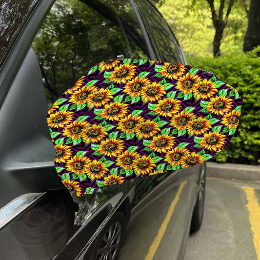 Purple Trippy Sunflower Pattern Print Car Side Mirror Covers
