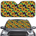 Purple Trippy Sunflower Pattern Print Car Windshield Sun Shade
