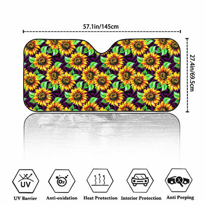 Purple Trippy Sunflower Pattern Print Car Windshield Sun Shade