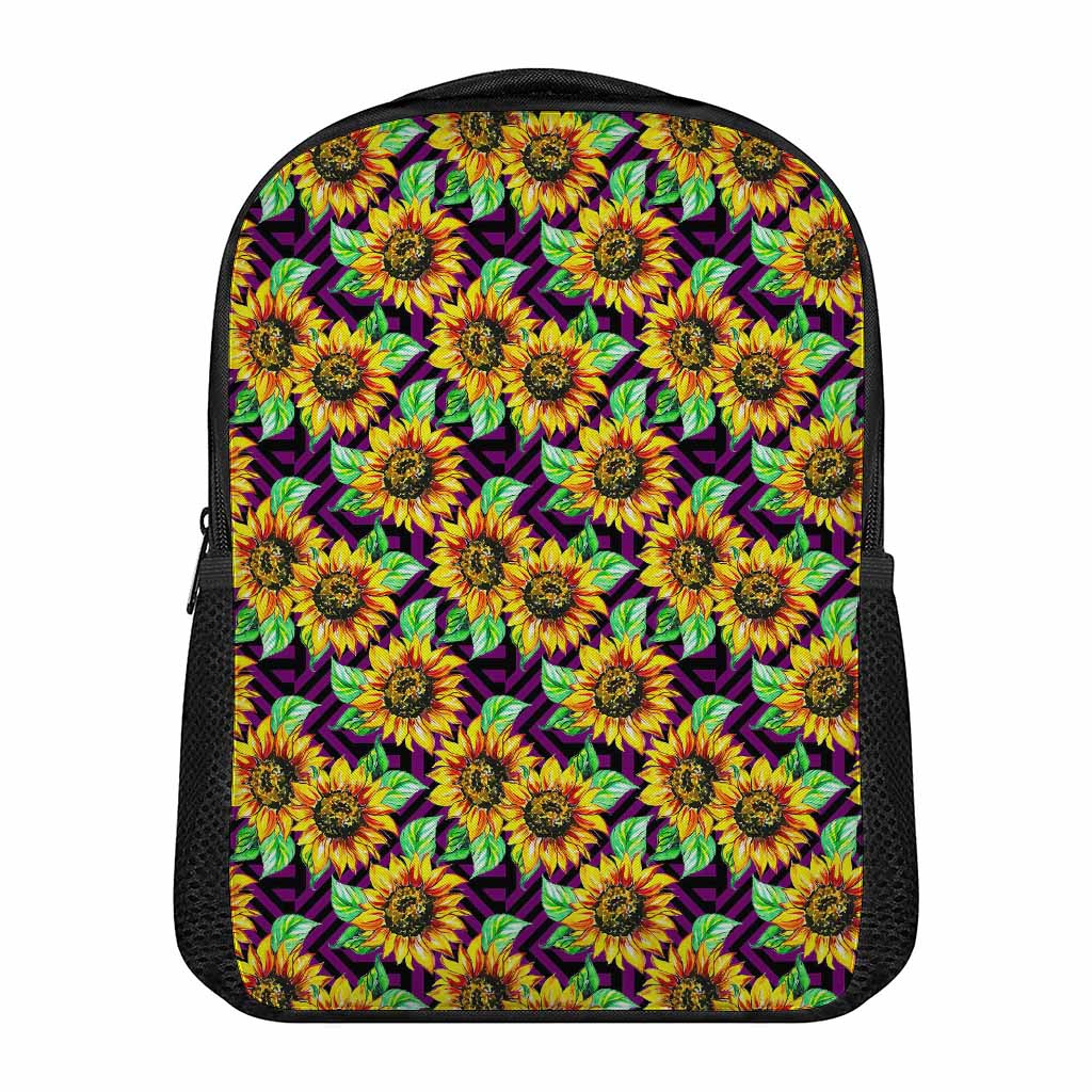 Purple Trippy Sunflower Pattern Print Casual Backpack