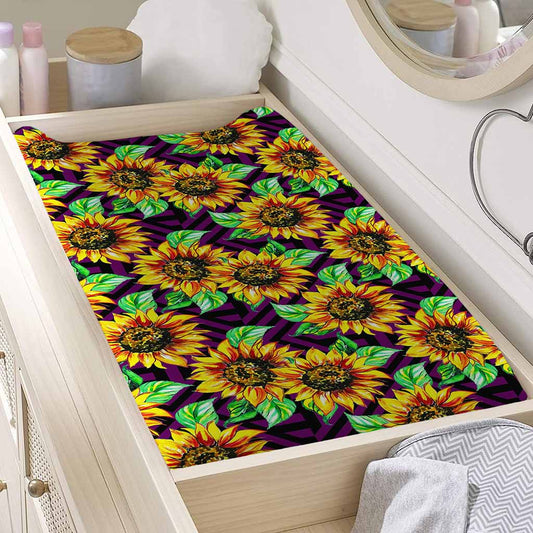 Purple Trippy Sunflower Pattern Print Changing Pad Cover