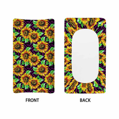 Purple Trippy Sunflower Pattern Print Changing Pad Cover