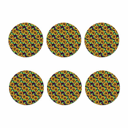 Purple Trippy Sunflower Pattern Print Coaster Set
