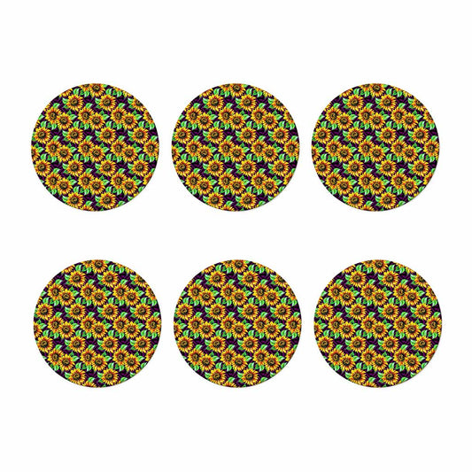 Purple Trippy Sunflower Pattern Print Coaster Set