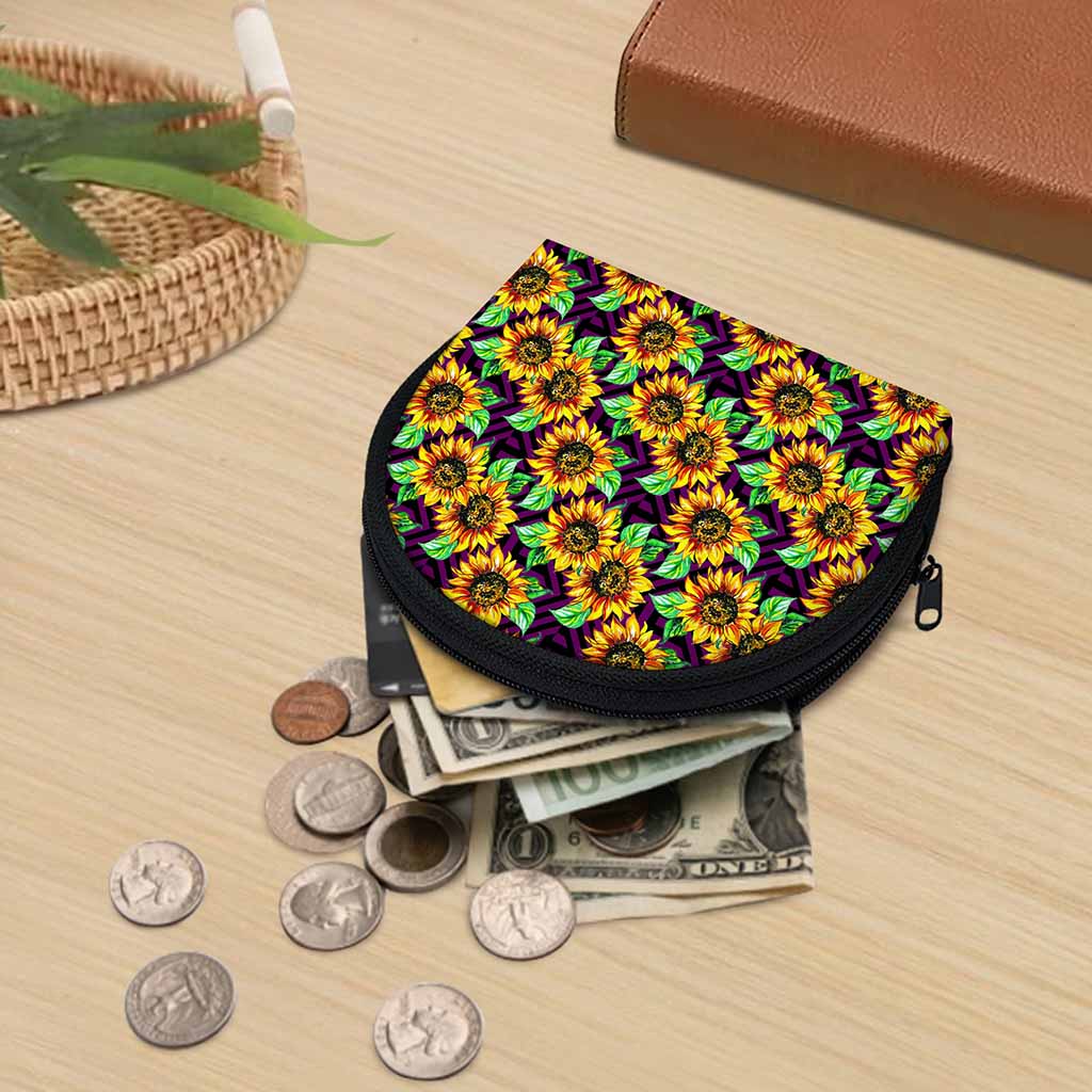 Purple Trippy Sunflower Pattern Print Coin Purse