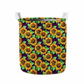 Purple Trippy Sunflower Pattern Print Collapsible Laundry Basket