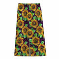 Purple Trippy Sunflower Pattern Print Cotton Front Slit Maxi Skirt