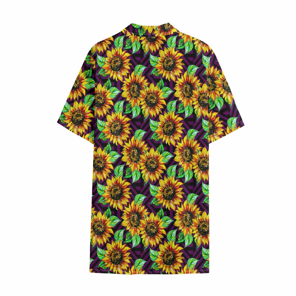 Purple Trippy Sunflower Pattern Print Cotton Hawaiian Shirt