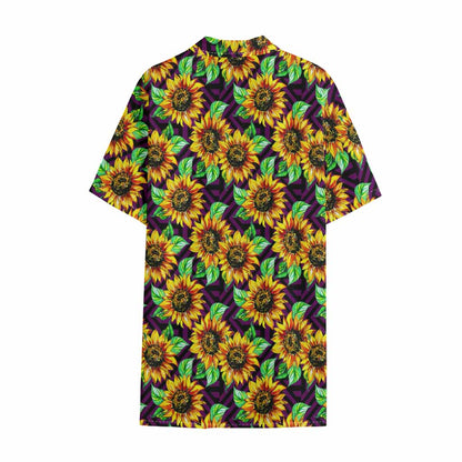 Purple Trippy Sunflower Pattern Print Cotton Hawaiian Shirt