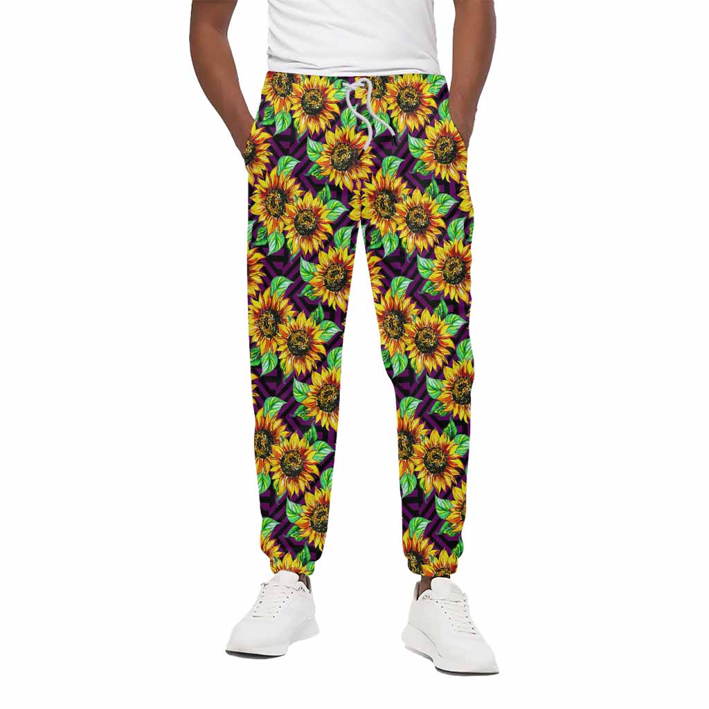 Purple Trippy Sunflower Pattern Print Cotton Pants