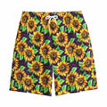 Purple Trippy Sunflower Pattern Print Cotton Shorts