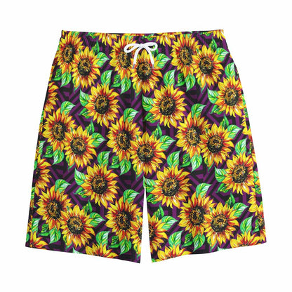 Purple Trippy Sunflower Pattern Print Cotton Shorts