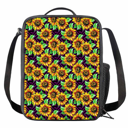 Purple Trippy Sunflower Pattern Print Crossbody Lunch Bag