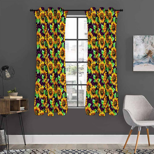 Purple Trippy Sunflower Pattern Print Curtain