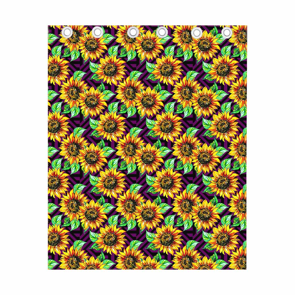 Purple Trippy Sunflower Pattern Print Curtain