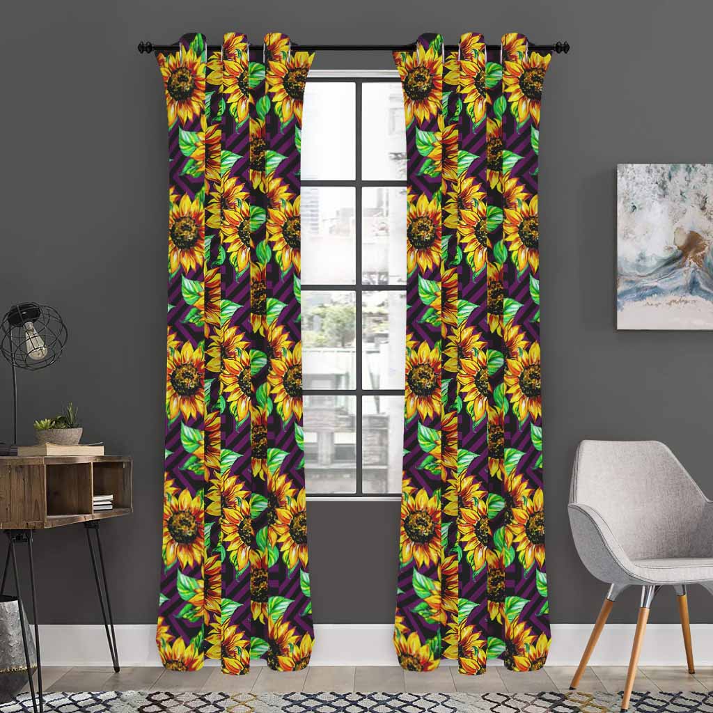Purple Trippy Sunflower Pattern Print Curtain