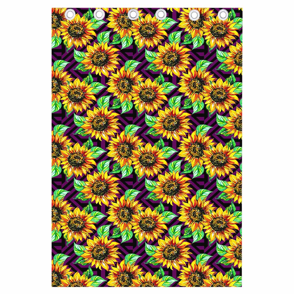 Purple Trippy Sunflower Pattern Print Curtain