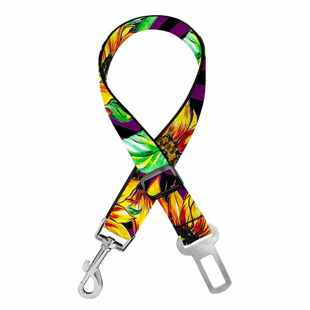 Purple Trippy Sunflower Pattern Print Dog Seat Belt