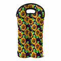 Purple Trippy Sunflower Pattern Print Double Neoprene Wine Tote